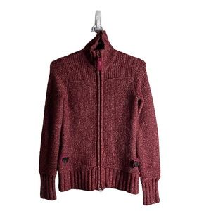 Lole Women's Red Full Zip Crewneck Knit Sweater